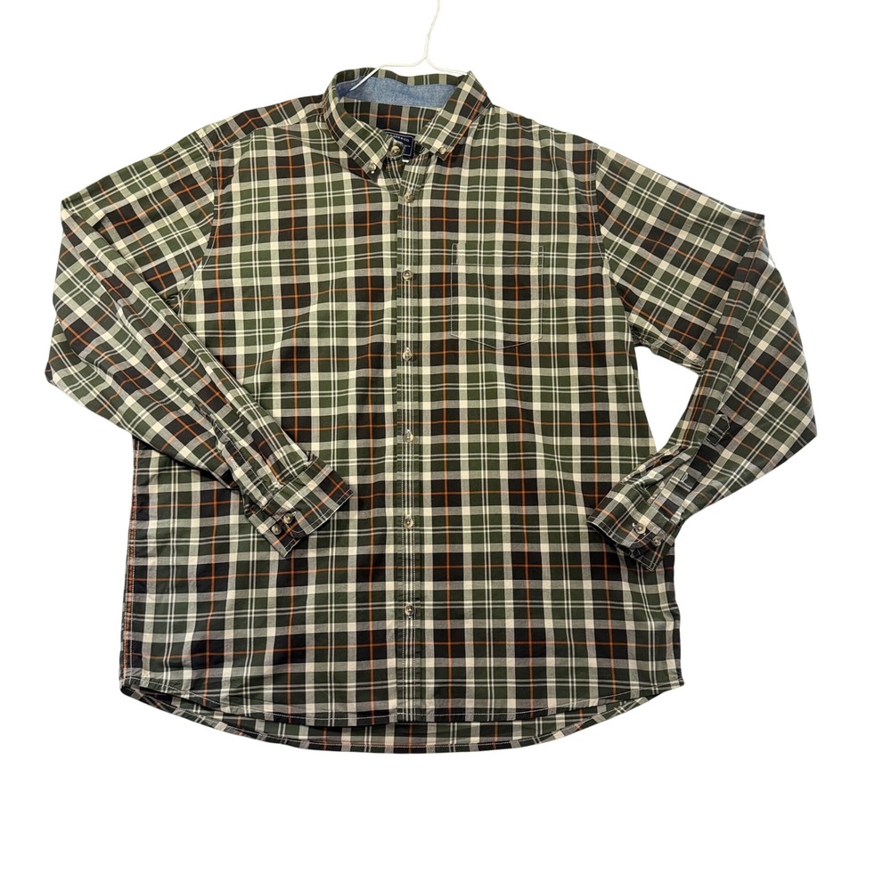 GH Bass & Co Mens XL Green Orange Plaid Button Down Cotton Shirt Long Sleeve